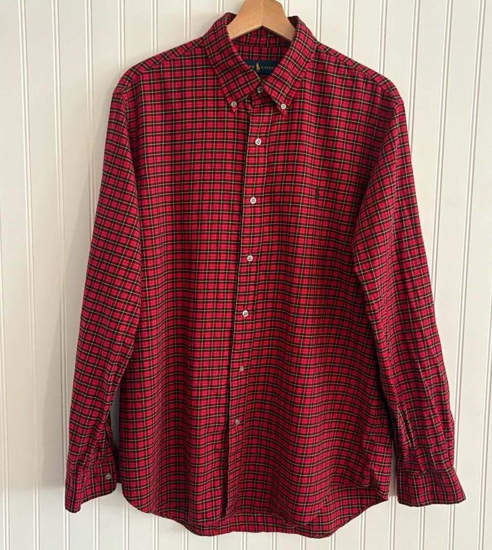 Ralph Lauren Red Plaid Button Down Shirt Size Large